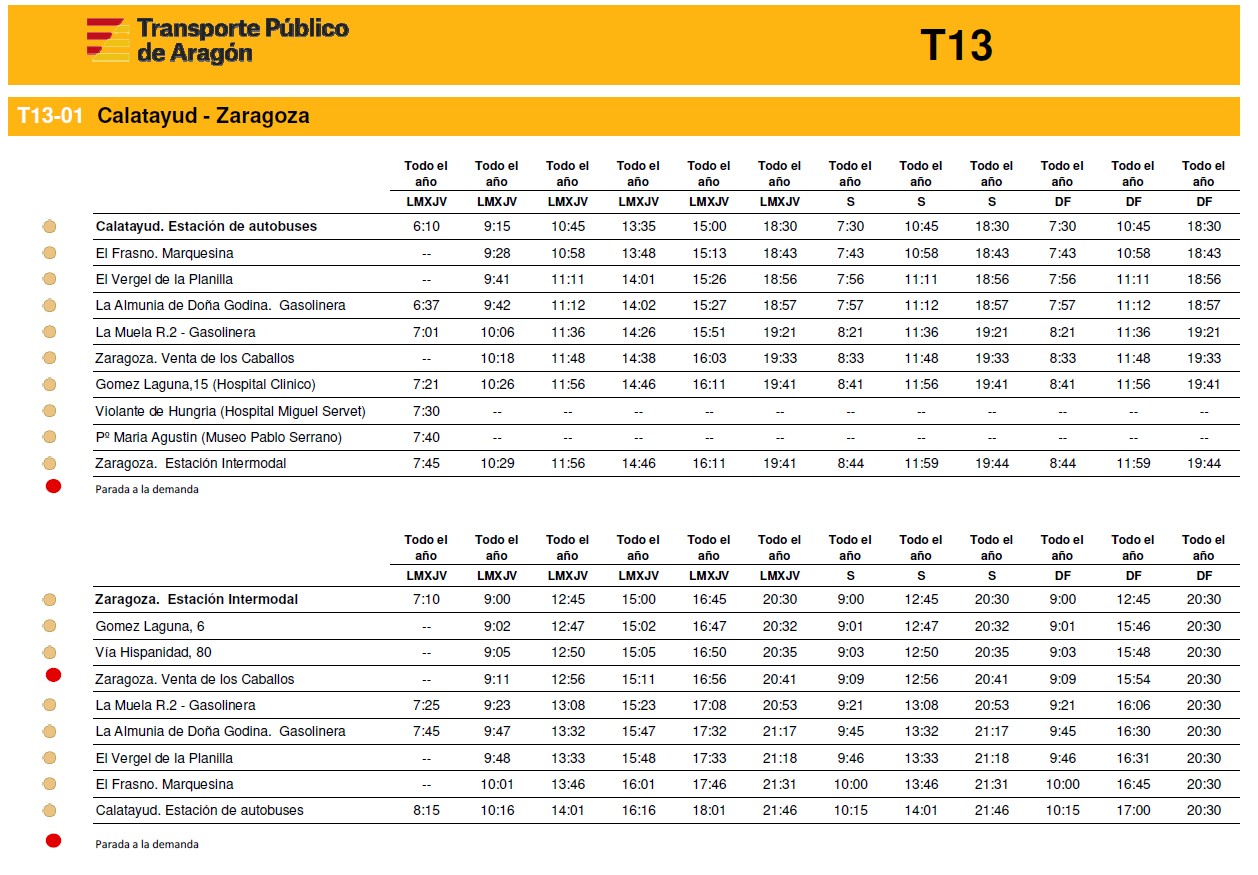 NUEVOS HORARIOS AUTOBUS ZARAGOZA-CALATAYUD-ZARAGOZA CON SOLICITUDES CIUDADANAS.